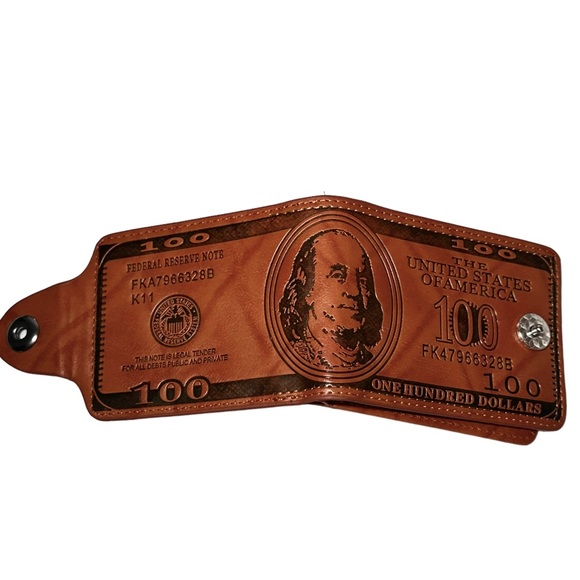 Wallet 4.5”x3.5” $100 Bill Brown Bifold Simple Novelty - Picture 4 of 8